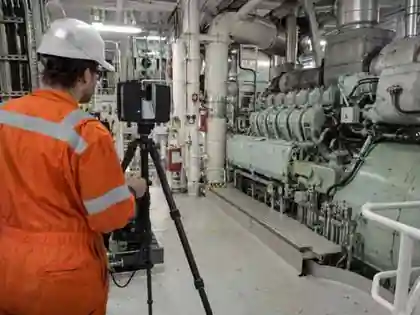 Laser scanning survey inside a vessel machinery space
